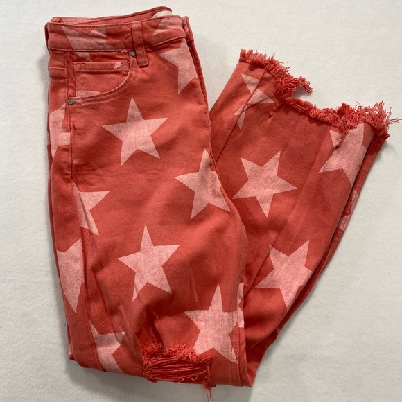 NWT Risen Jeans in Peach Pink Denim White Star Print Women’s Size 11/30 - Picture 15 of 15
